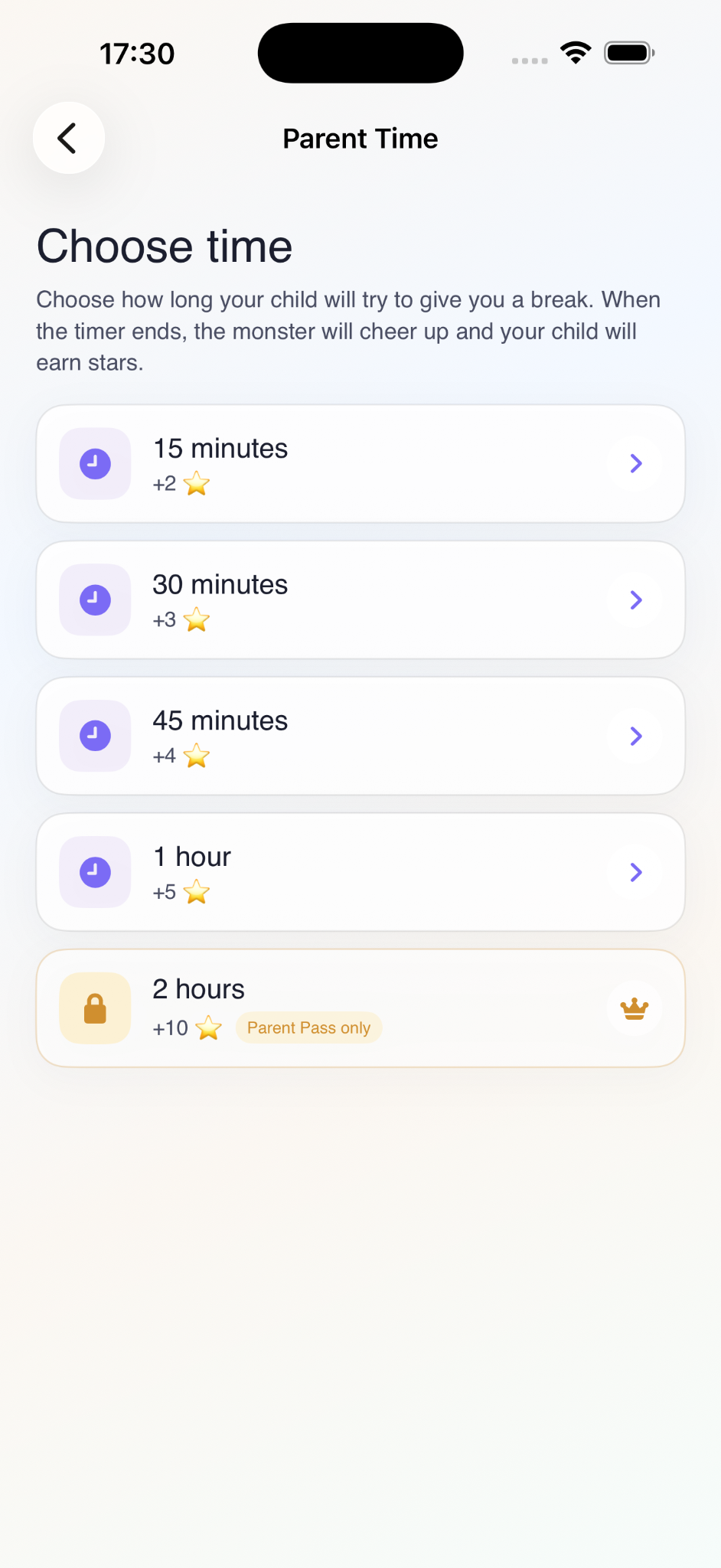 Time for Myself duration options