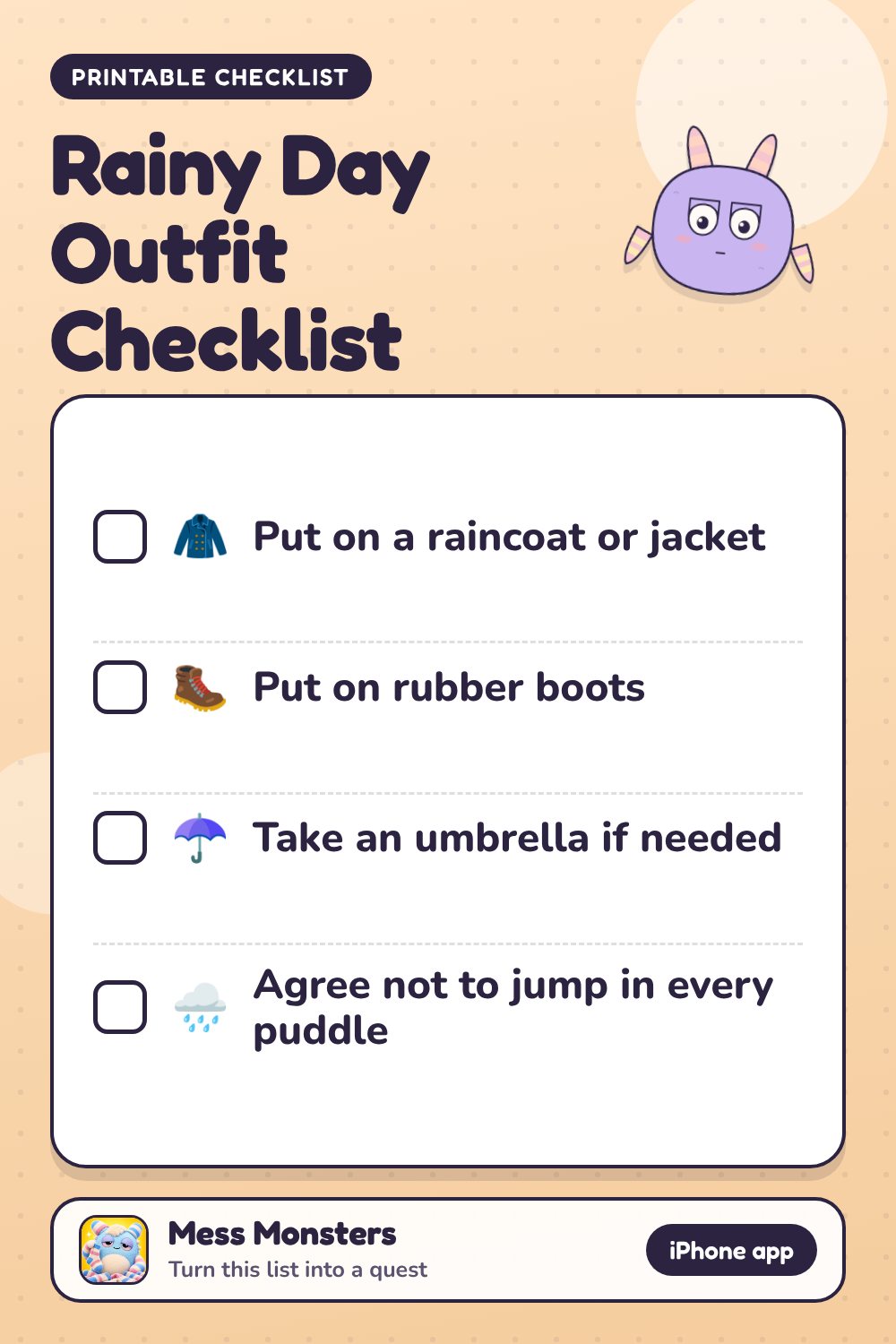 Rainy Day Outfit Checklist checklist with 4 steps