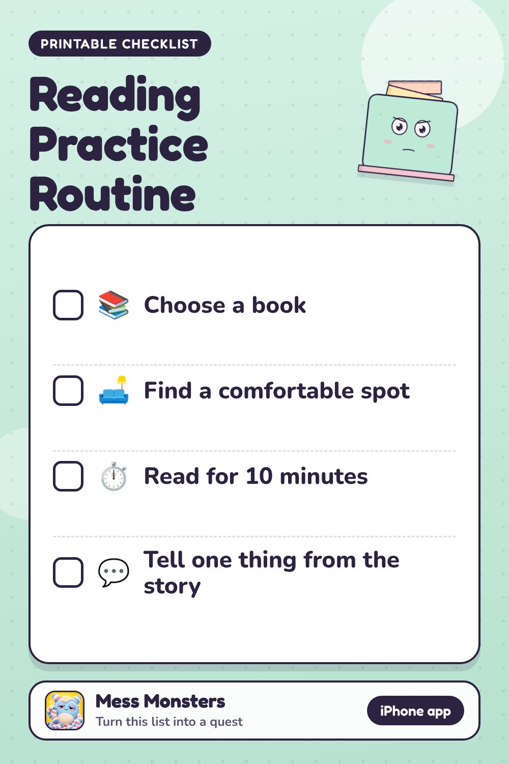 Reading Practice Routine checklist with 4 steps