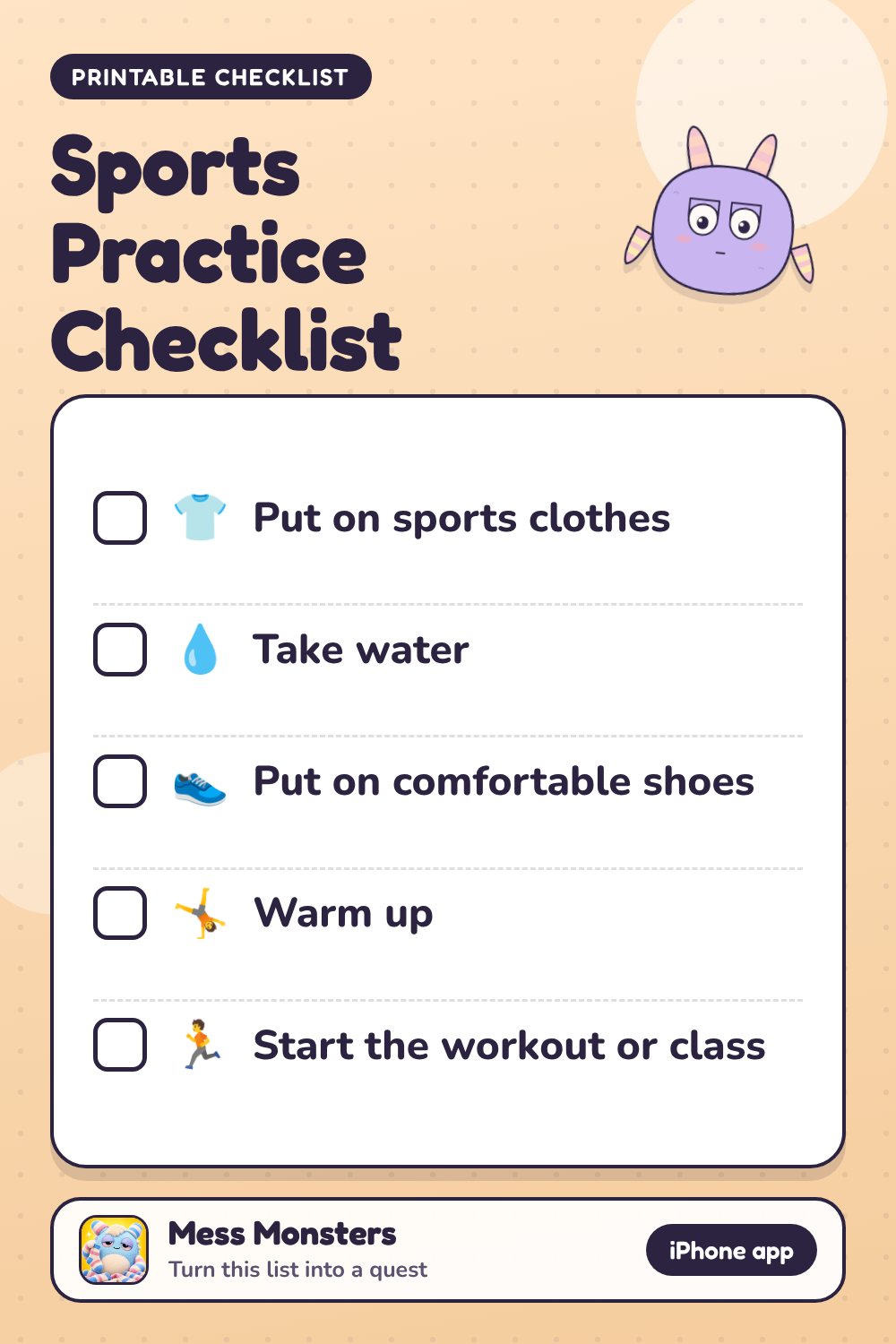 Sports Practice Checklist checklist with 5 steps