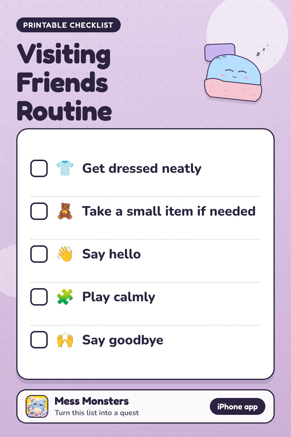 Visiting Friends Routine checklist with 5 steps